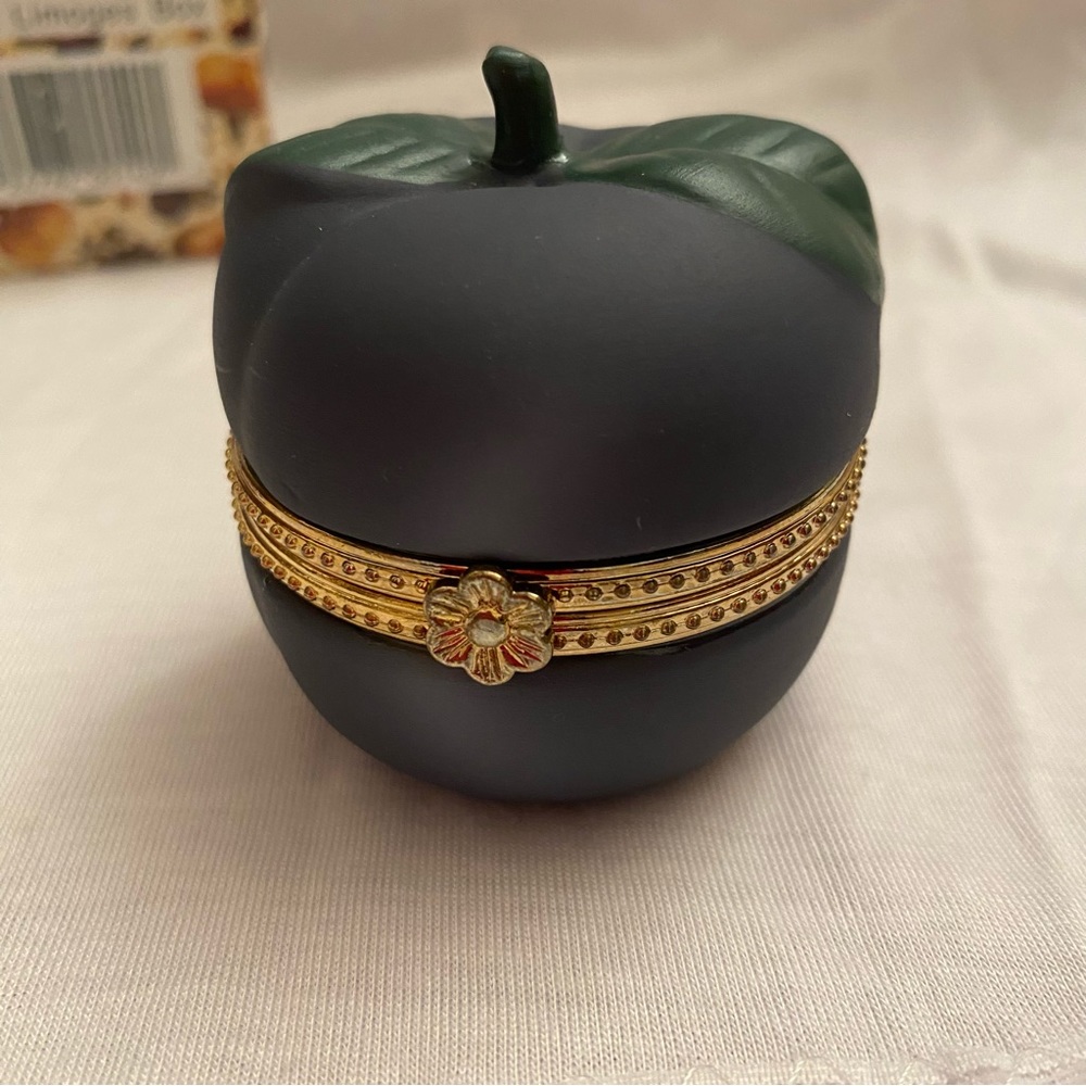 Vintage Limoges Porcelain Paint Blue Plum Fruit Trinket Box